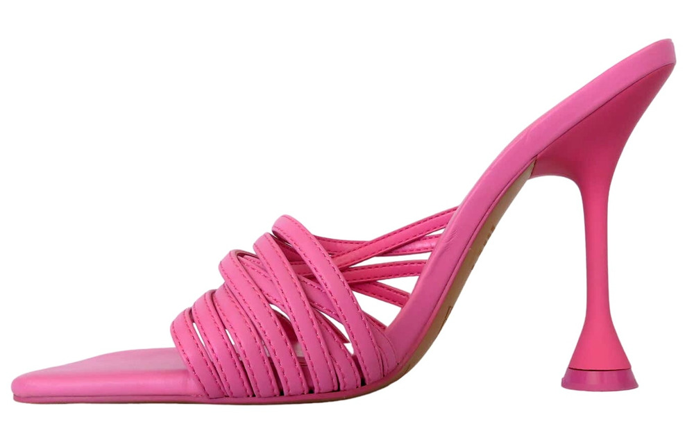 New ZARA Pink Women's Strappy Square Toe Spool Heel Sandals Sz 6.5 EU 37